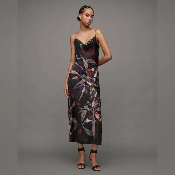 NWT All saints Hadley Tippi Midi Satin Cowl Neck Slip Dress 8 - Picture 6 of 10